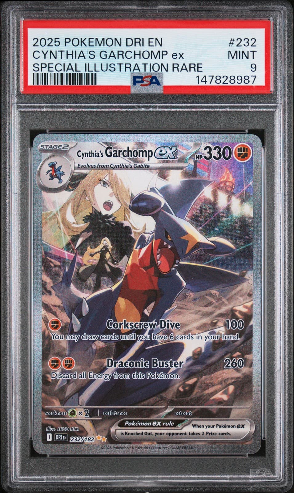 CYNTHIA'S GARCHOMP EX 232/182 SPECIAL ILLUSTRATION RARE POKEMON PSA 9 MINT