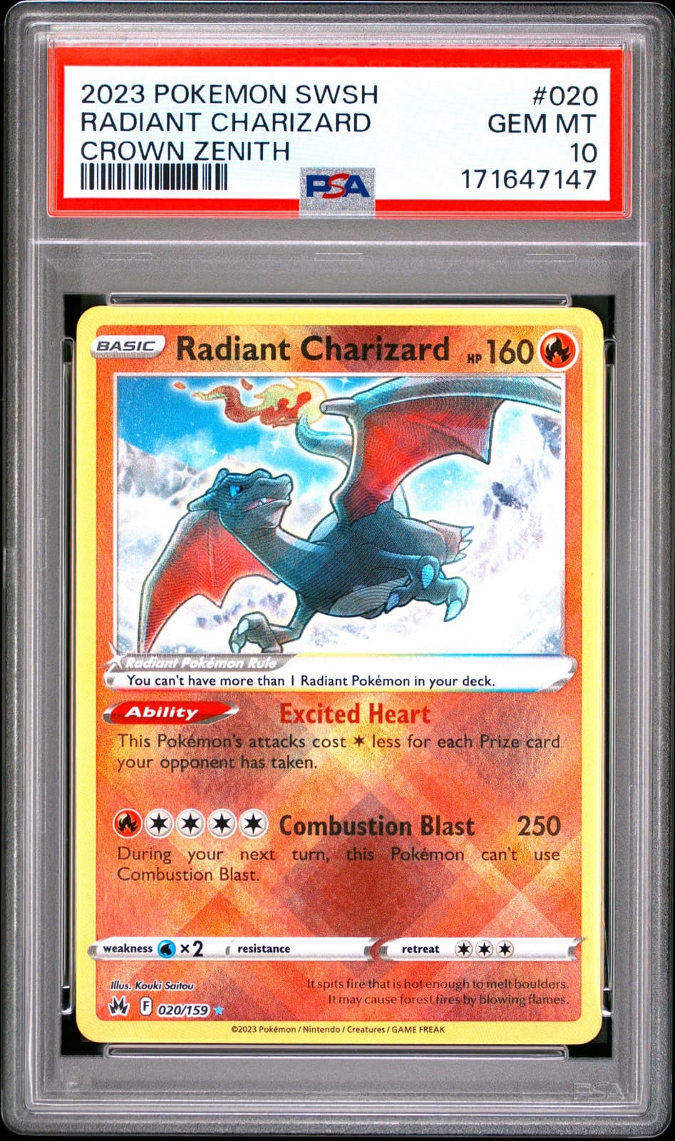 2023 POKEMON SWORD & SHIELD CROWN ZENITH #020 RADIANT CHARIZARD PSA 10