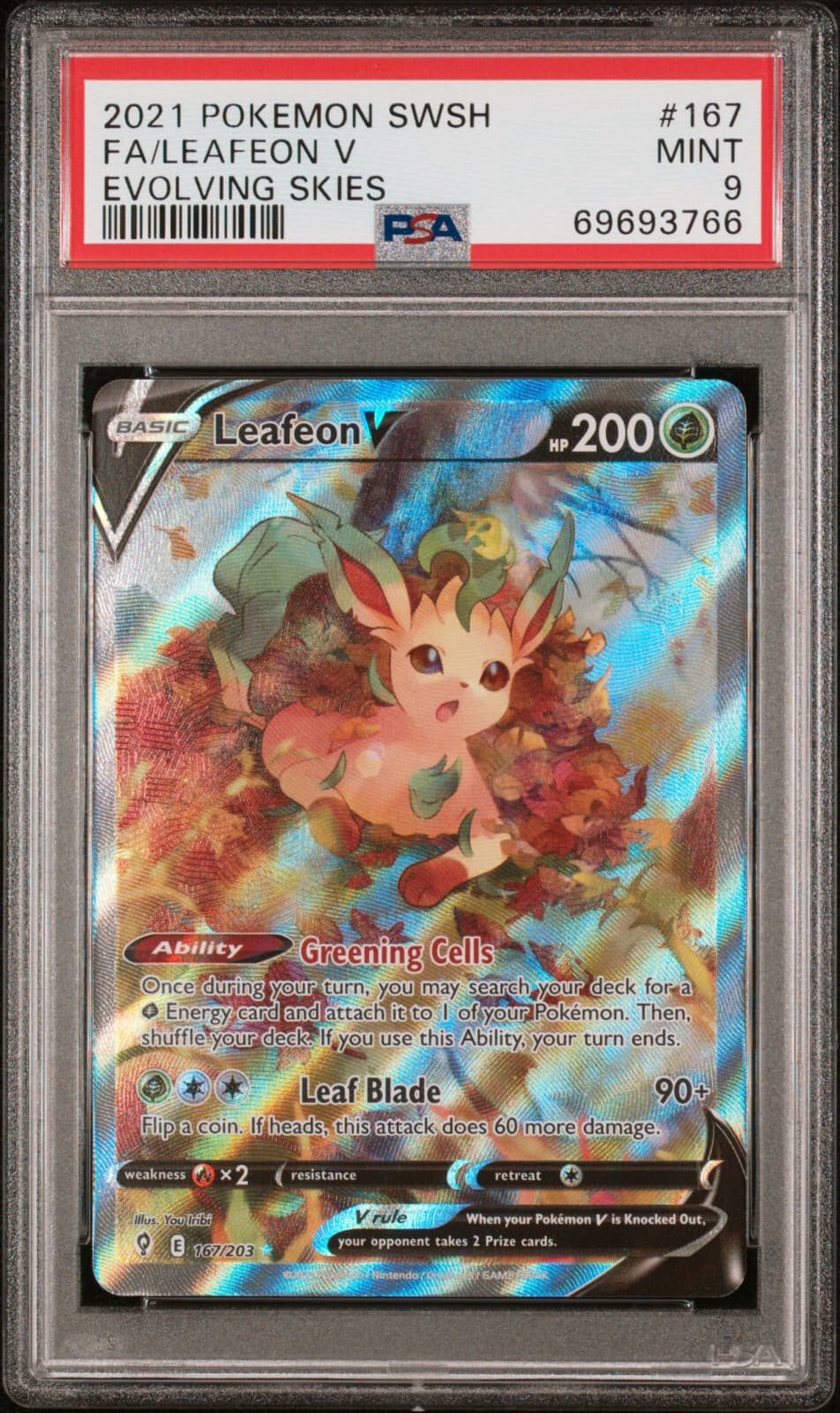 Pokemon Evolving Skies Leafeon V 167/203 Alternative Alt Art Rare Holo PSA 9