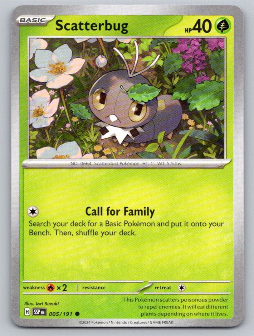 2024 POKEMON SCATTERBUG SURGING SPARKS 005/191 COMMON NM A35286 FREE S&H