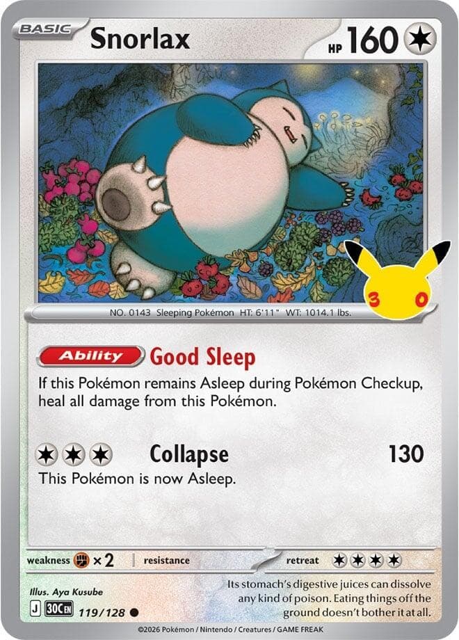 Pokemon 30th Celebration Snorlax 119/128 NM Card