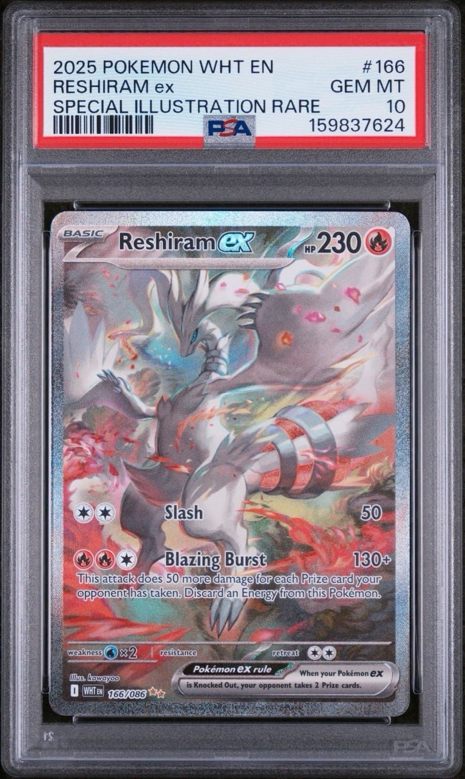 Pokémon White Flare Reshiram EX Card 166/086 Sir PSA 10