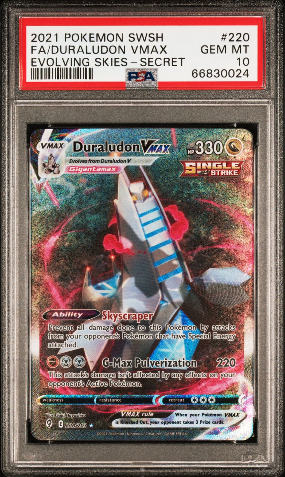 Pokemon Evolving Skies Duraludon VMAX 220/203 Alternative Art Alt Holo PSA 10