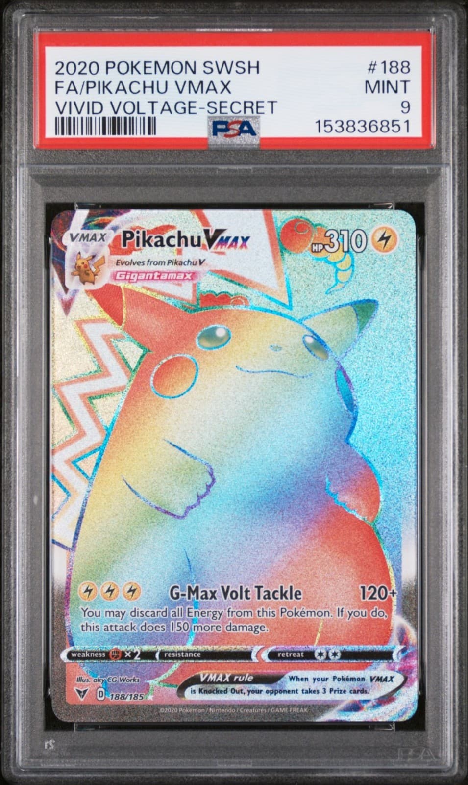 Pikachu VMAX PSA 9 Vivid Voltage Rainbow Rare 188/185 Secret Pokemon Card