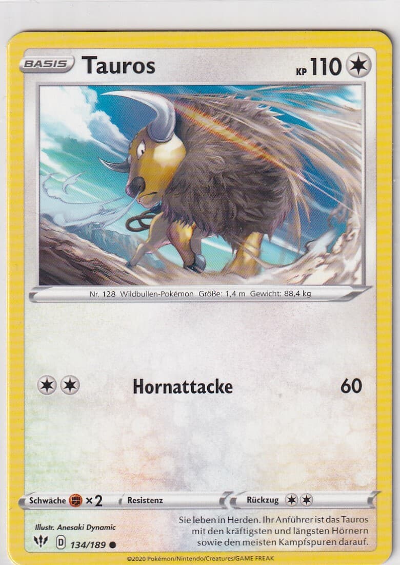 Pokemon Karte Flammende Finsternis Nr. 134/189 Tauros deutsch
