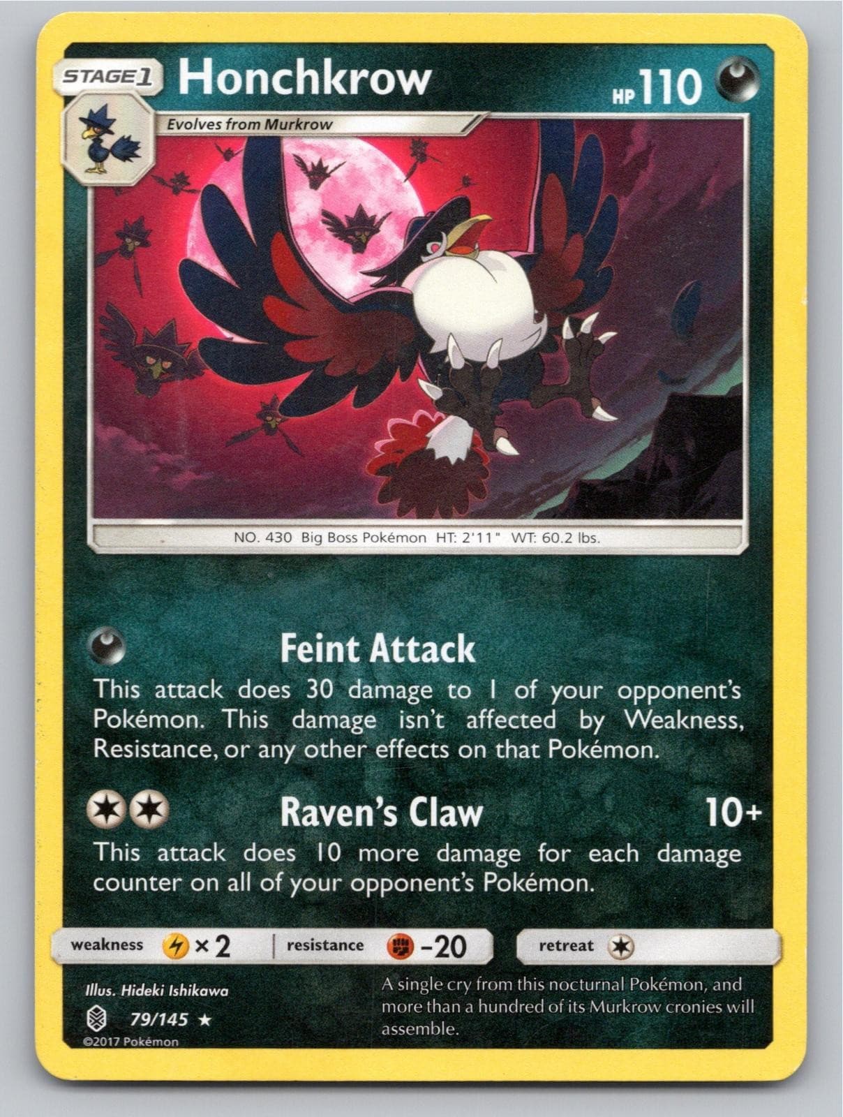 2017 POKEMON HONCHKROW GUARDIANS RISING 79/145 R NM A64804 FREE S&H