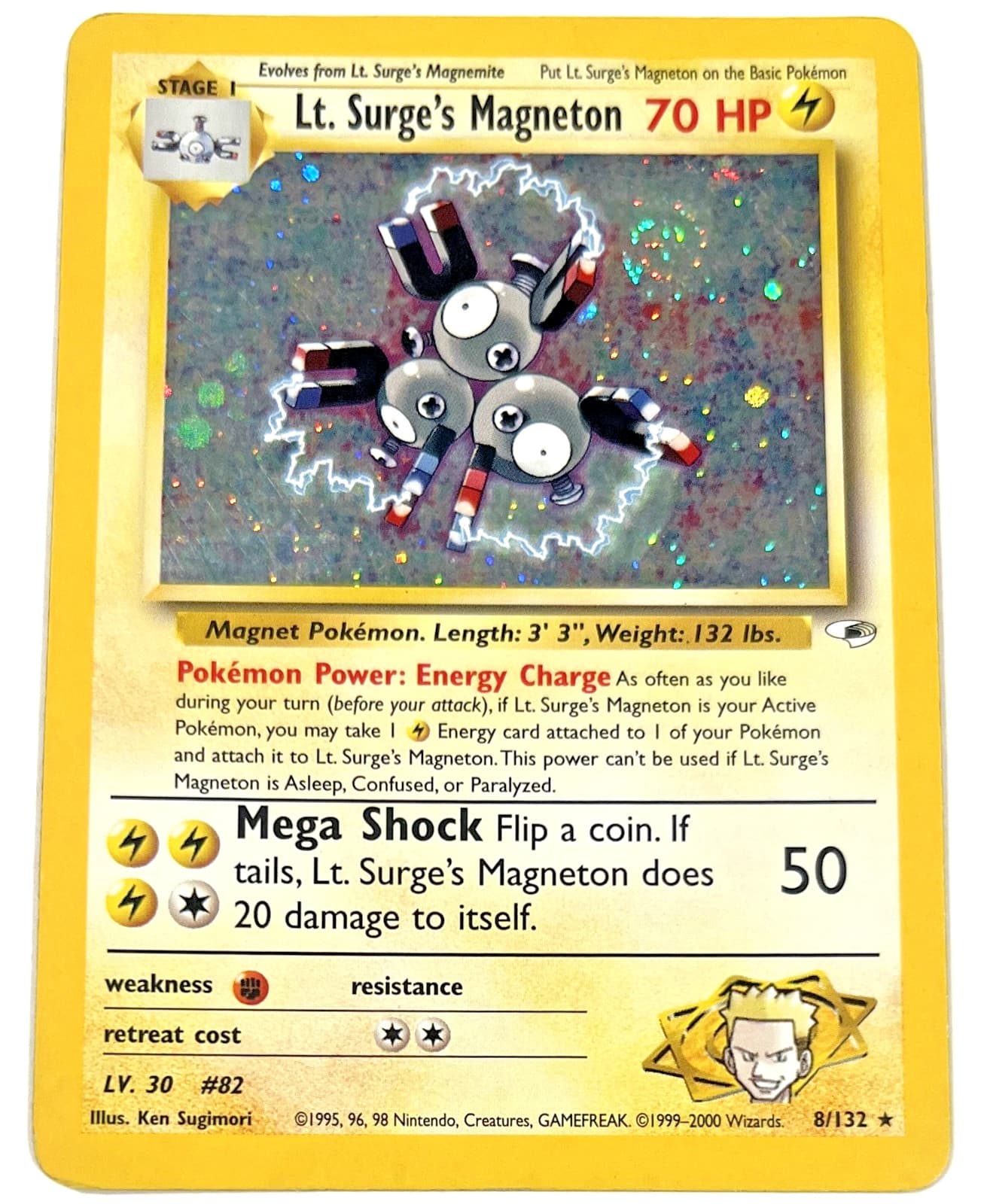 Pokémon Gym Heroes - Lt. Surge's Magneton - Holo Rare WoTC - HP - 8/132 (crease)