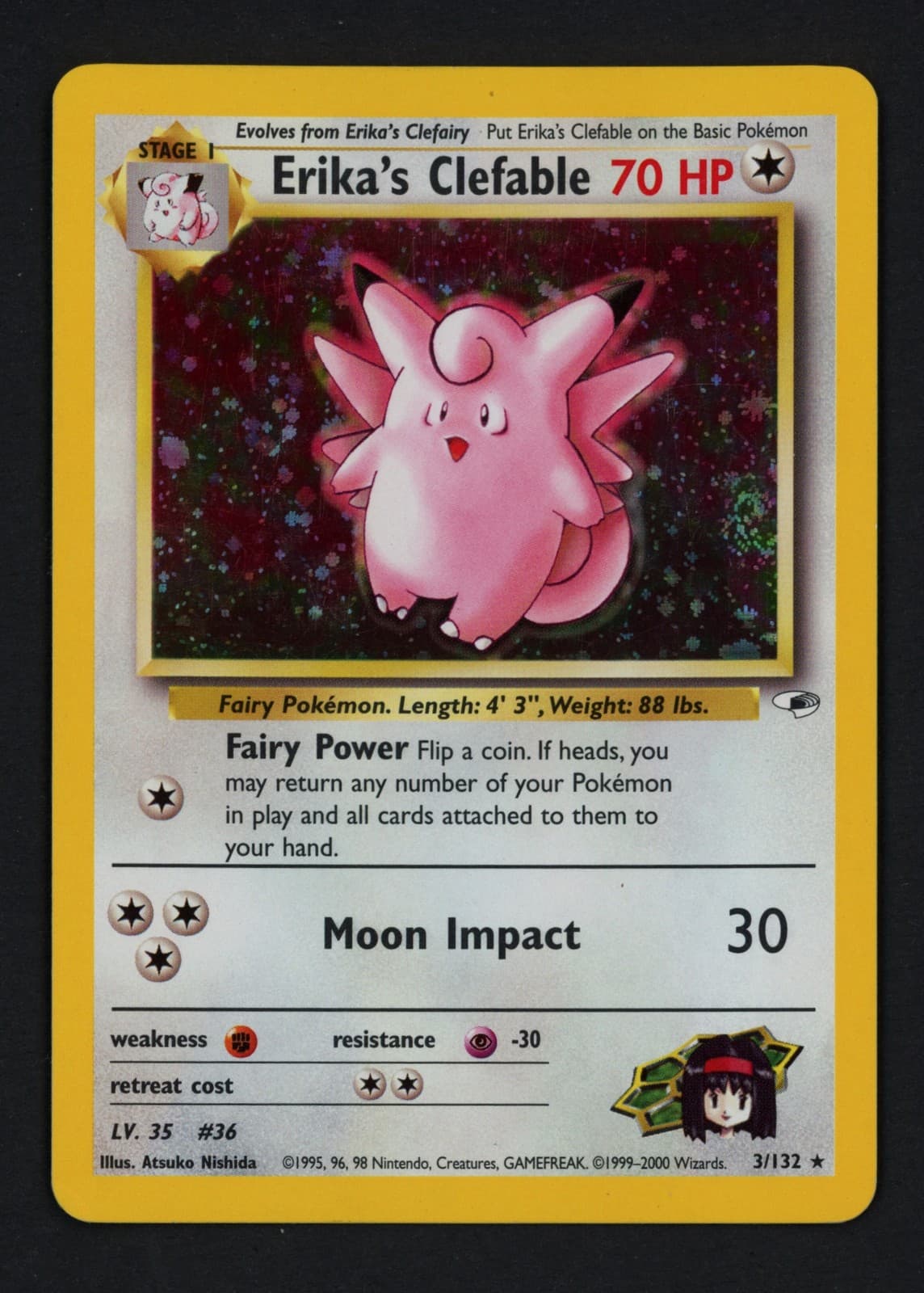 Erika's Clefable 3/132 Gym Heroes Unlimited Holo Rare Pokemon TCG