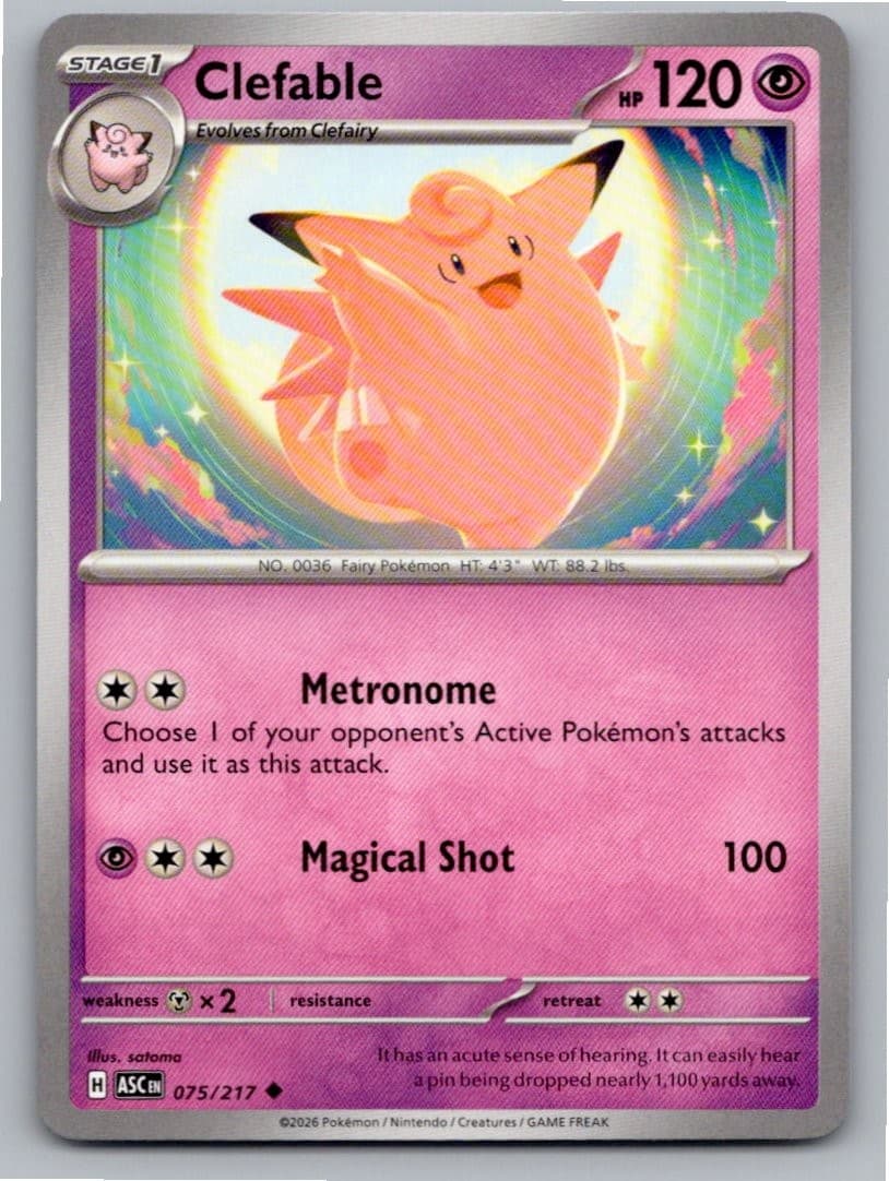 2026 POKEMON CLEFABLE ASCENDED HEROES 075/217 UNCOMMON NM A53115 FREE S&H