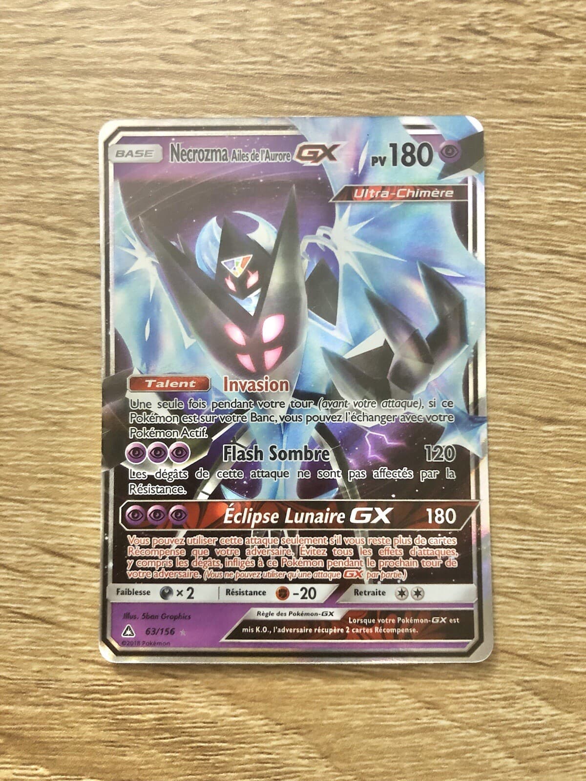 CARTE POKEMON NECROZMA AILES DE L’AURORE GX 63/156 SL5 ULTRA-PRISME - FR