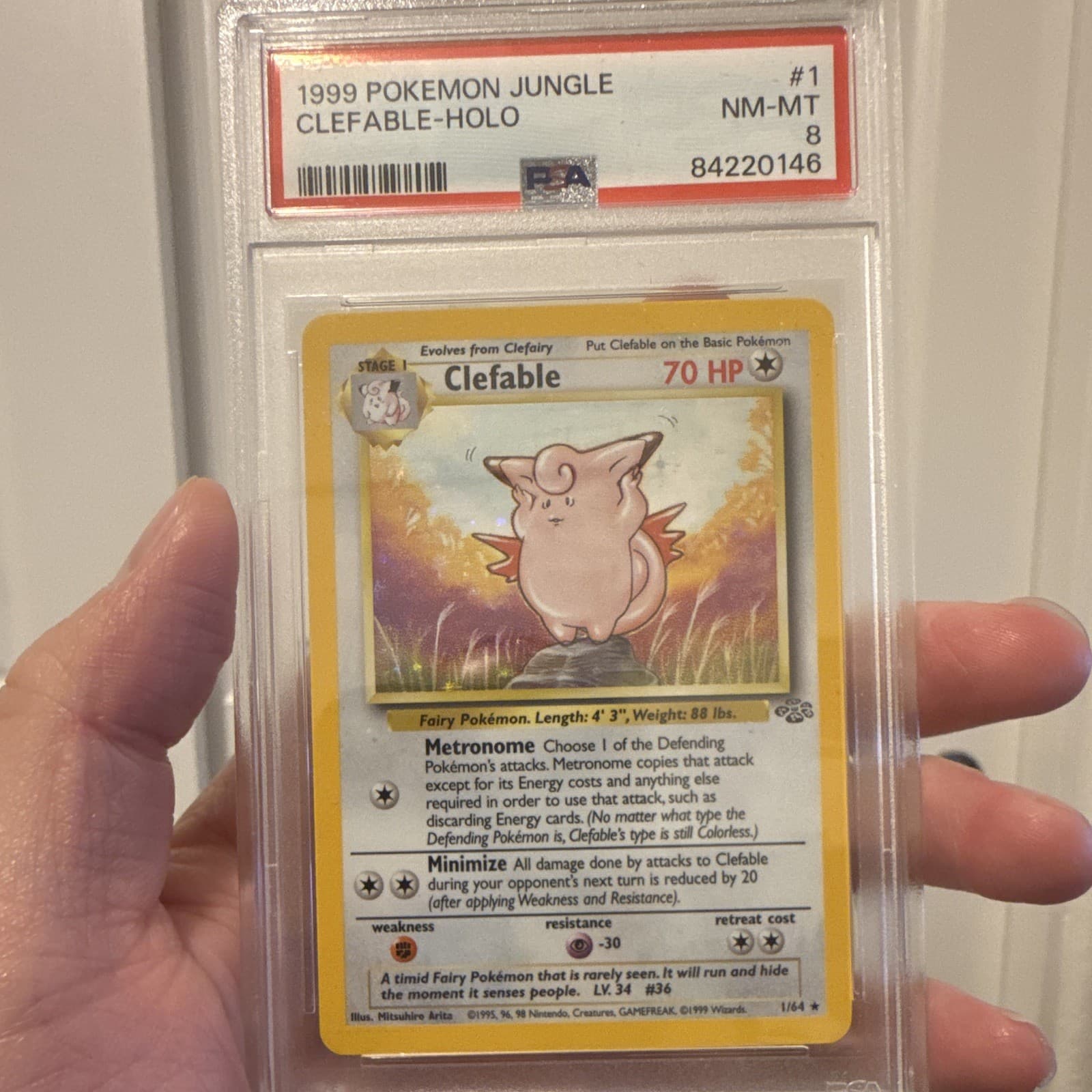 1999 Pokemon TCG Jungle Clefable Unlimited Holo Rare 1/64 PSA 8 Missing Symbol