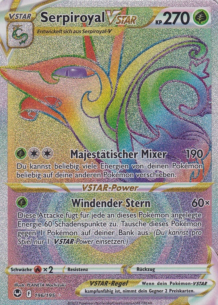 Serpiroyal-VSTAR 196/195 RAINBOW Silberne Sturmwinde Pokemon Karte Deutsch