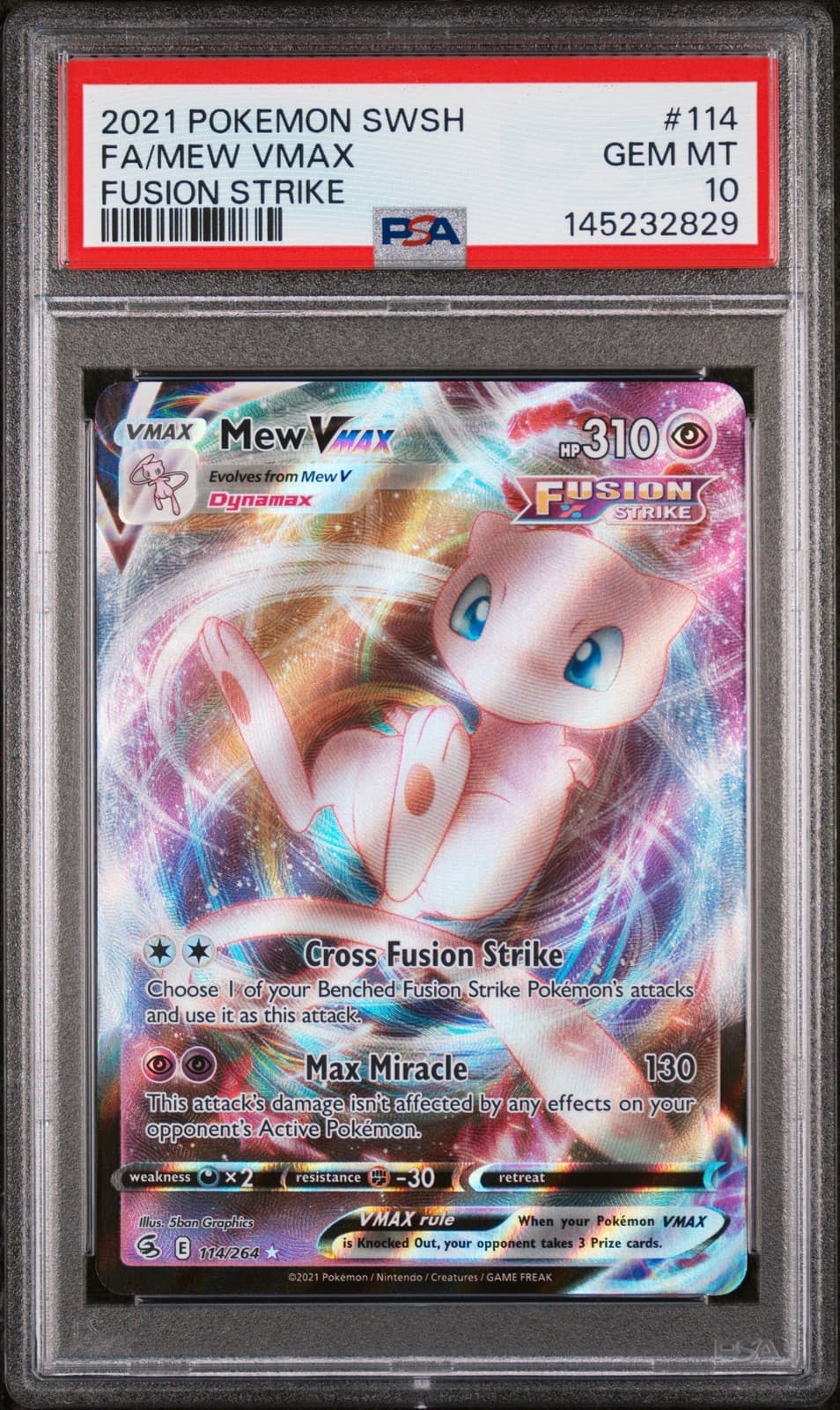 2021 POKEMON SWORD & SHIELD FUSION STRIKE #114 FULL ART/MEW VMAX PSA 10