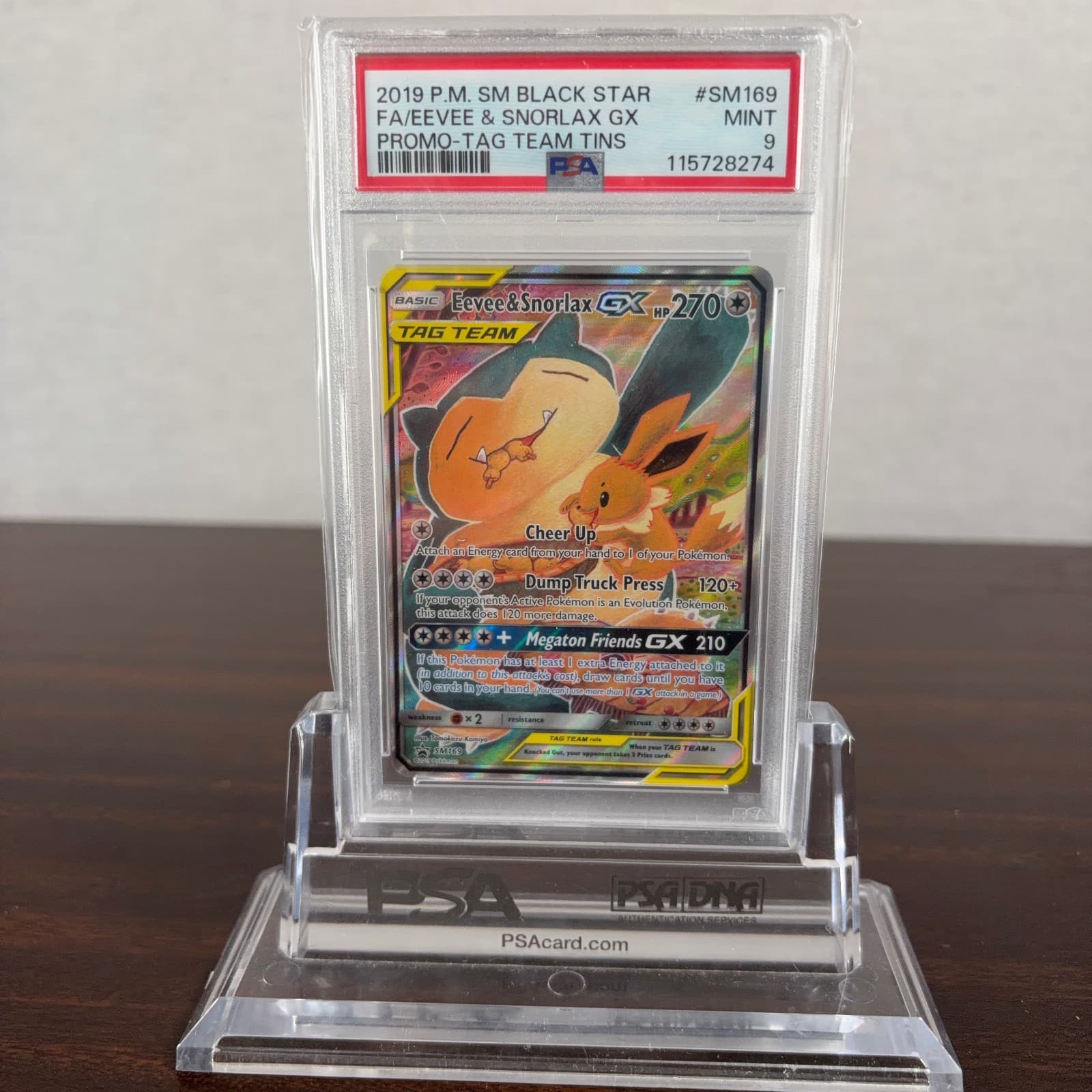 Pokemon Eevee & Snorlax GX SM169 Holo Sun and Moon Black Star Promo PSA 9 Mint