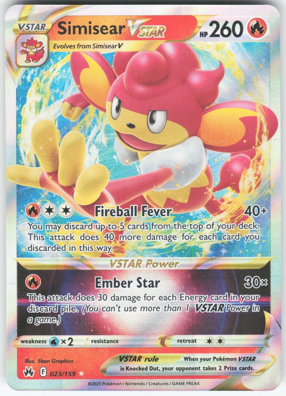 Simisear VSTAR 023/159 Holo Ultra Rare Crown Zenith Pokemon Near Mint