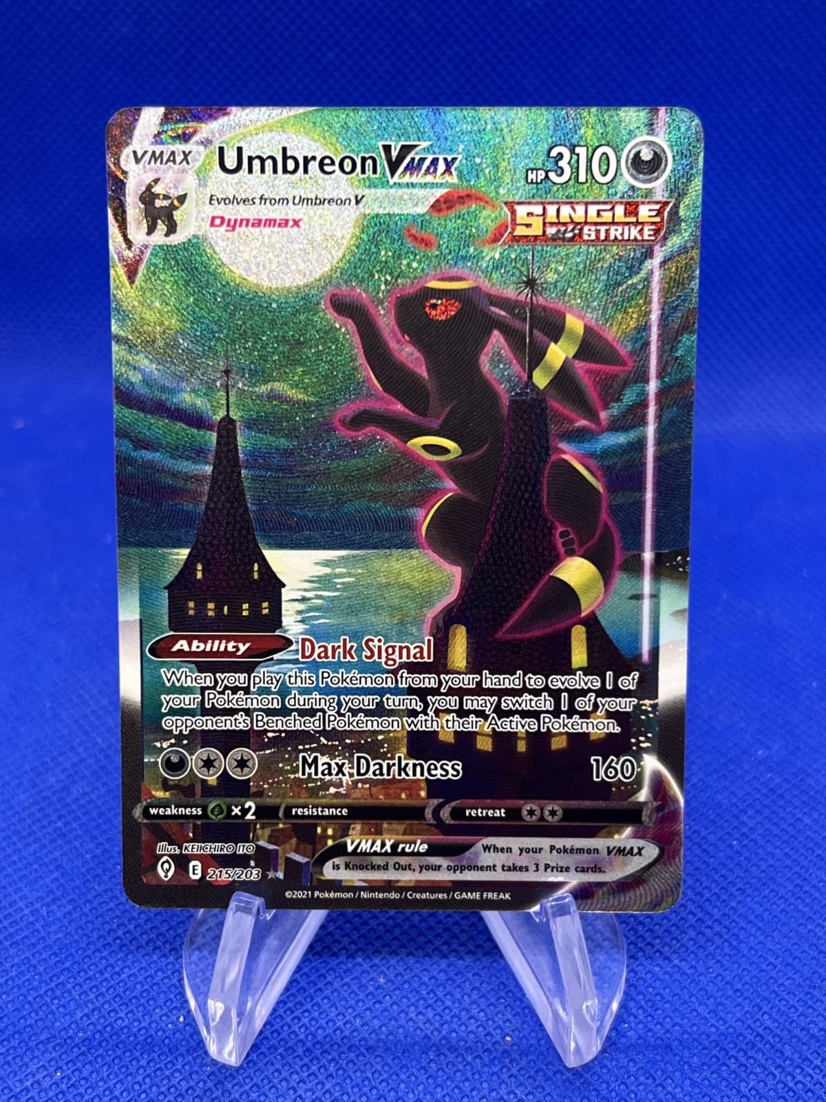 Pokemon SWSH07 Evolving Skies Umbreon VMAX 215/203 Alternate Alt Secret Rare NM