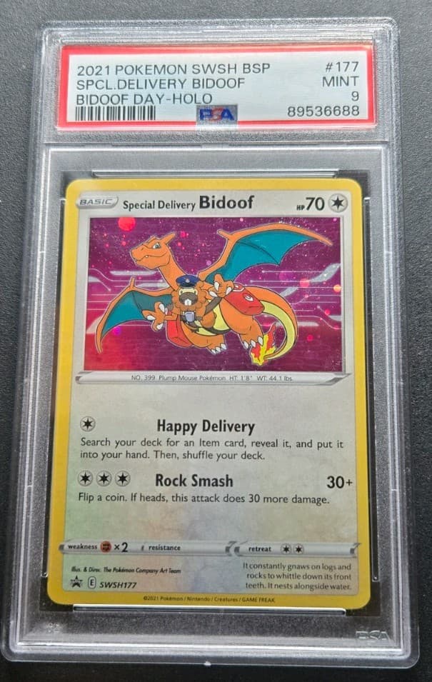 Special Delivery Bidoof SWSH177 Holo Promo - SWSH Promo Cards English PSA 9