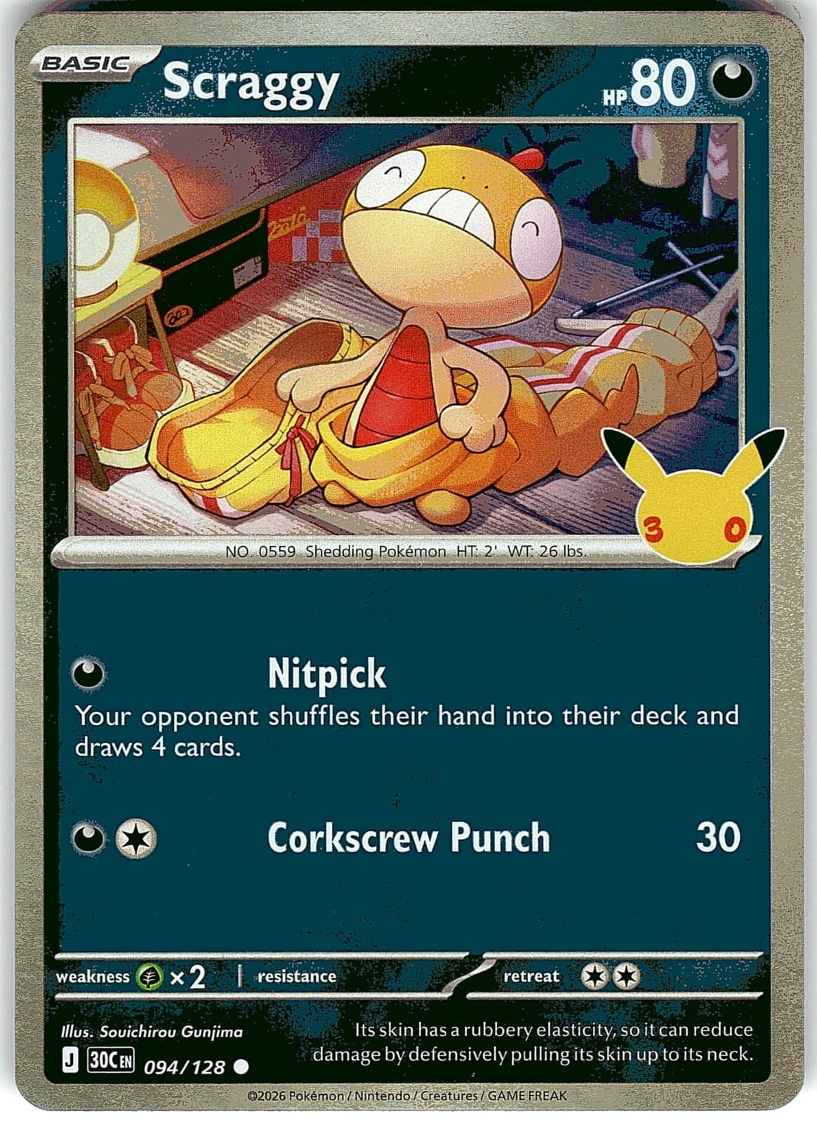 Scraggy 094/128 Pokémon TCG 30th Celebration Holo NM