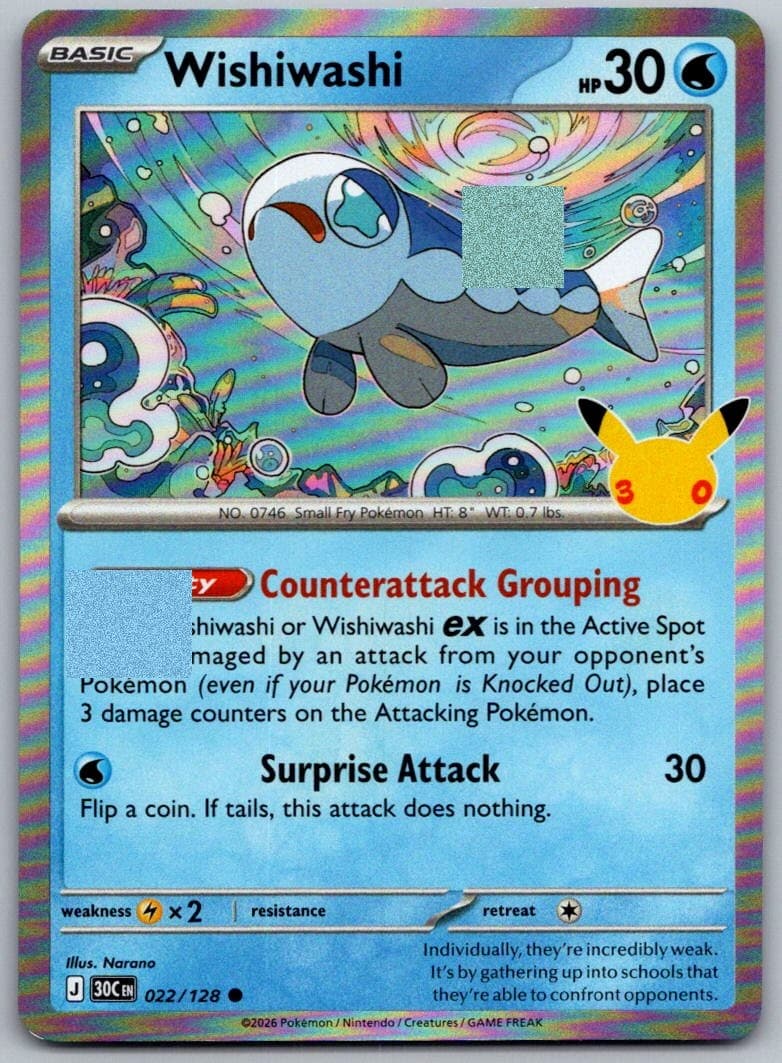 Wishiwashi 30th Celebration 022/128 Common Holo Pokémon — English Near Mint