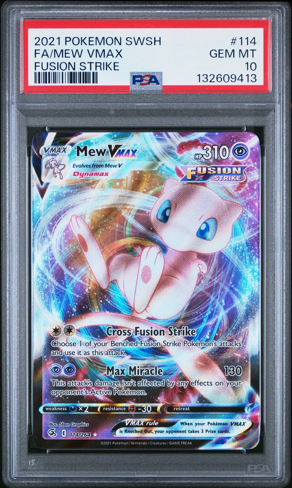 2021 POKEMON SWORD & SHIELD FUSION STRIKE #114 FULL ART/MEW VMAX PSA 10
