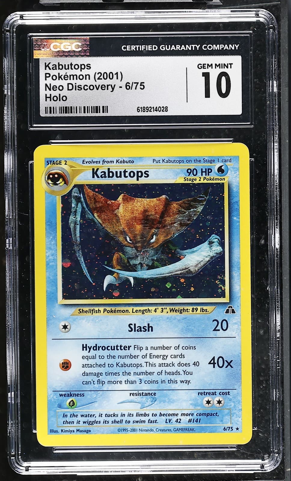CGC 10 GEM MINT Kabutops 6/75 Neo Discovery Holo Pokemon Card