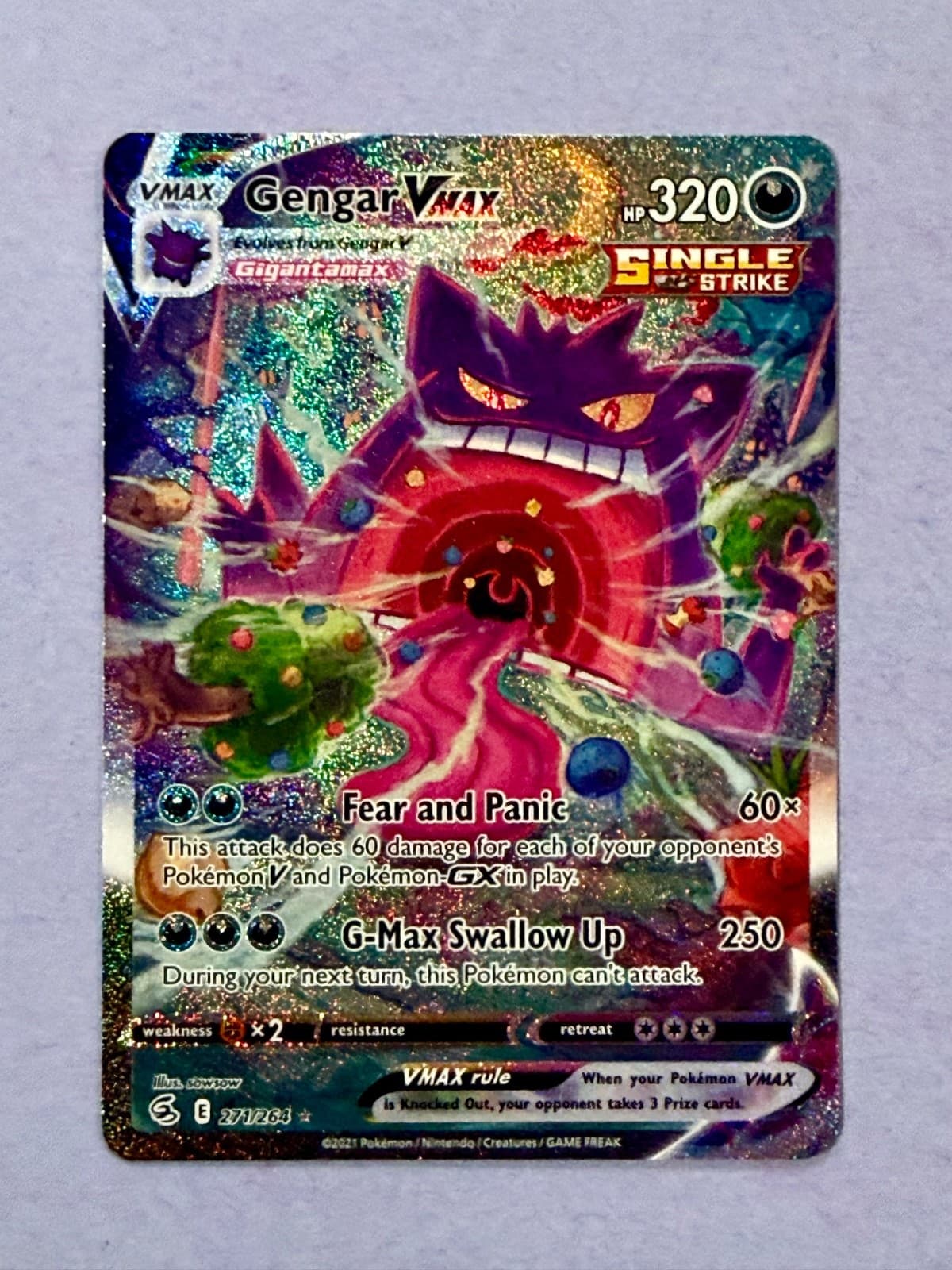 Gengar VMAX Alt Art Secret Rare Holo Single Strike 271/264 Fusion Strike