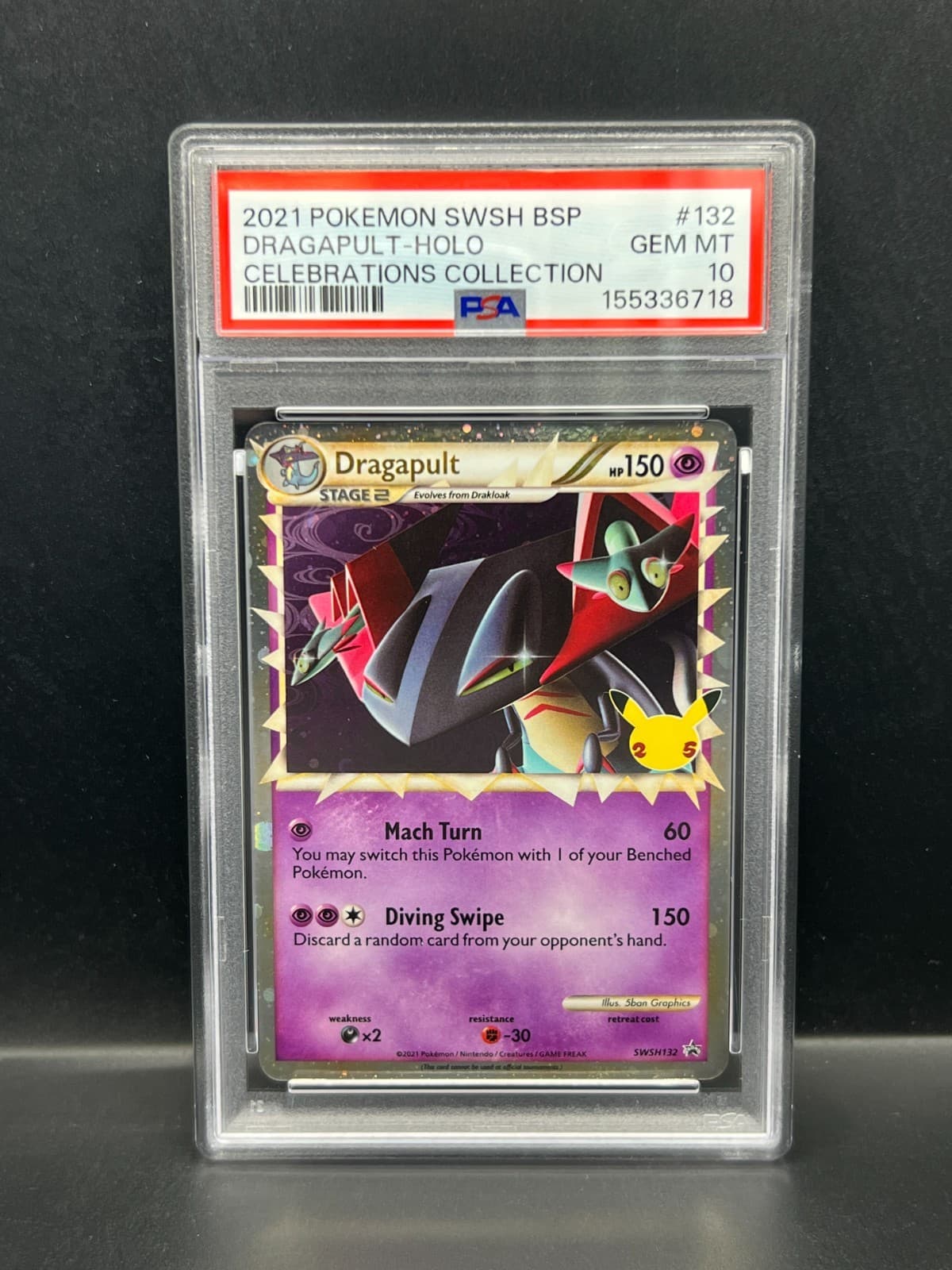 Pokemon PSA 10 GEM MT Dragapult SWSH132 Celebrations Collection Holo 2021 S#6718