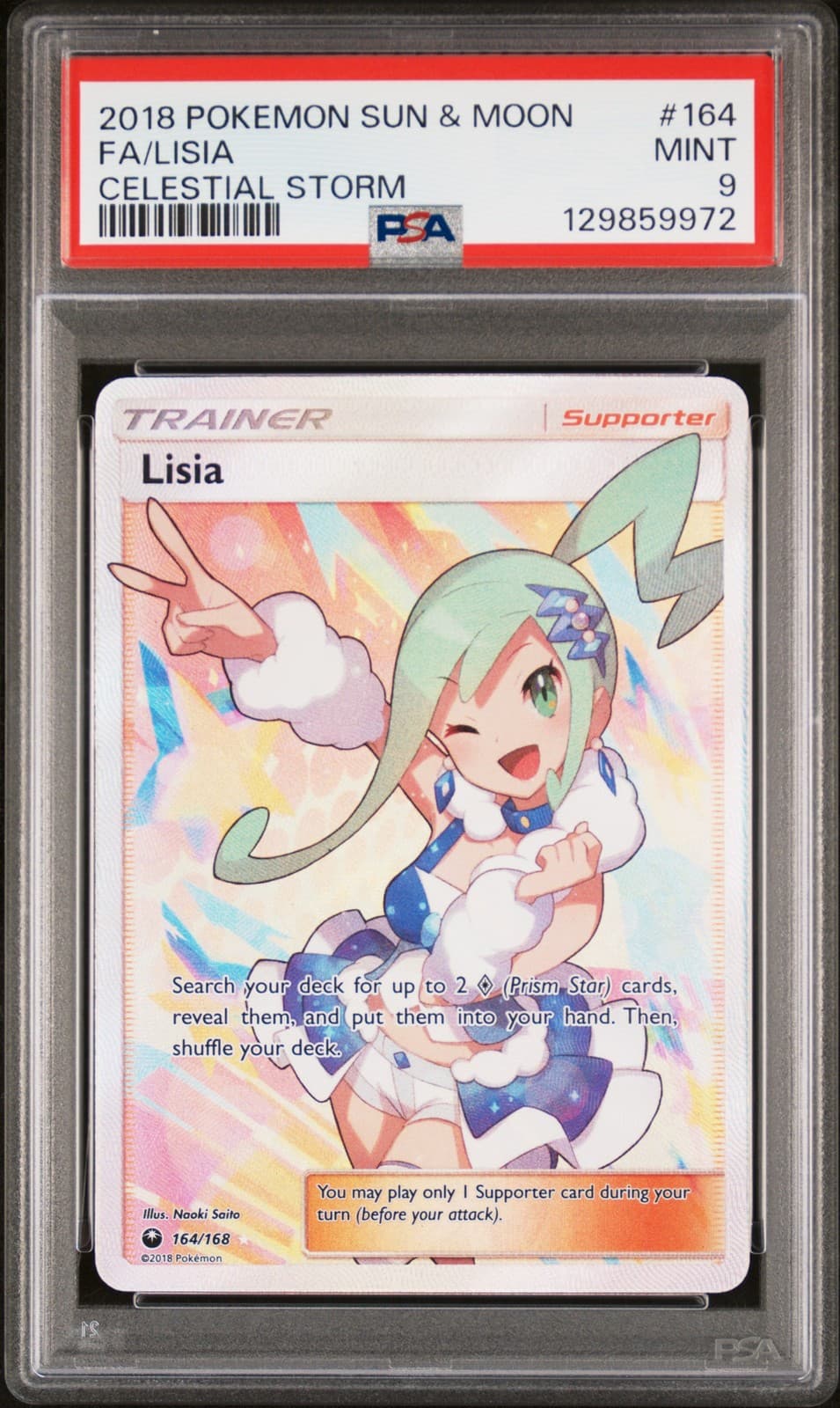 2018 POKEMON SUN & MOON CELESTIAL STORM #164 FULL ART/LISIA PSA 9