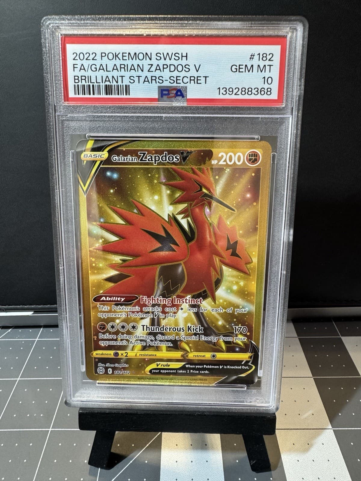 Pokémon TCG Brilliant Stars Galarian Zapdos V 182/172 Secret Rare Holo PSA 10