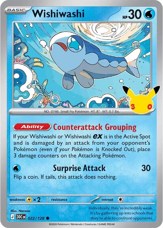 Pokemon TCG 30th Celebration Wishiwashi Holo #22/128