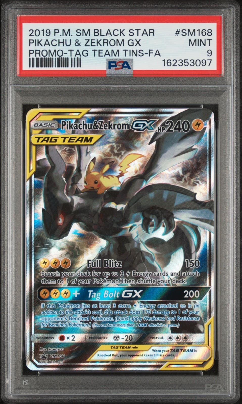 Pikachu & Zekrom GX Tag Team SM168 BLACK STAR  FULL ART PROMO PSA 9