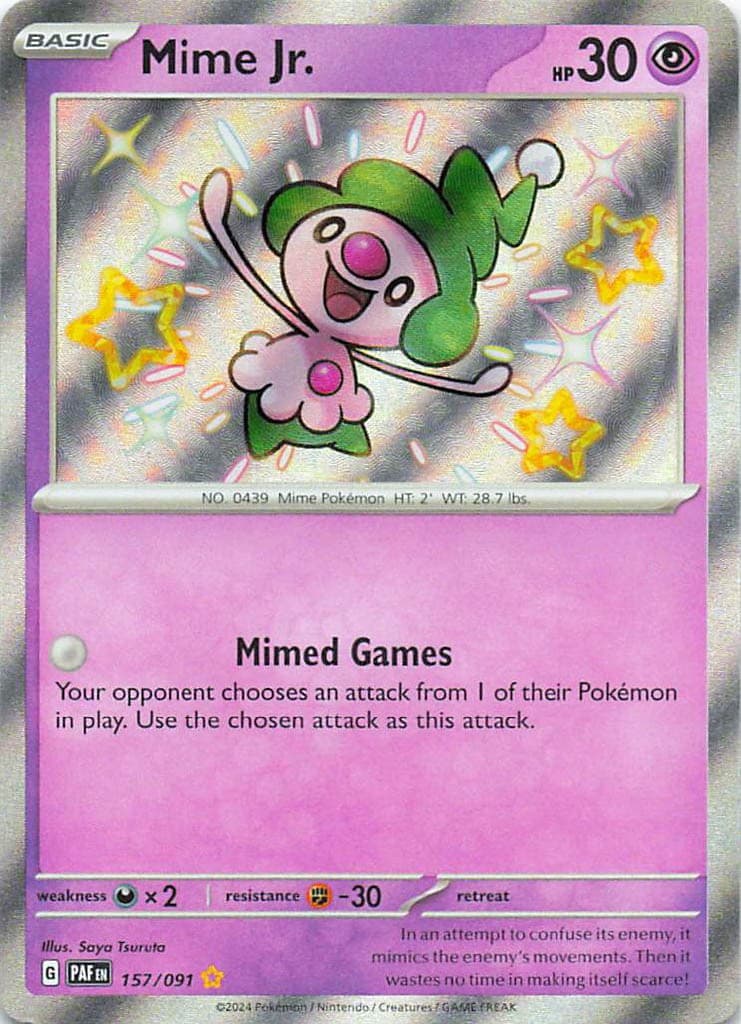 Mime Jr. 157/091 Shiny Rare Paldean Fates Pokemon Holo Near Mint