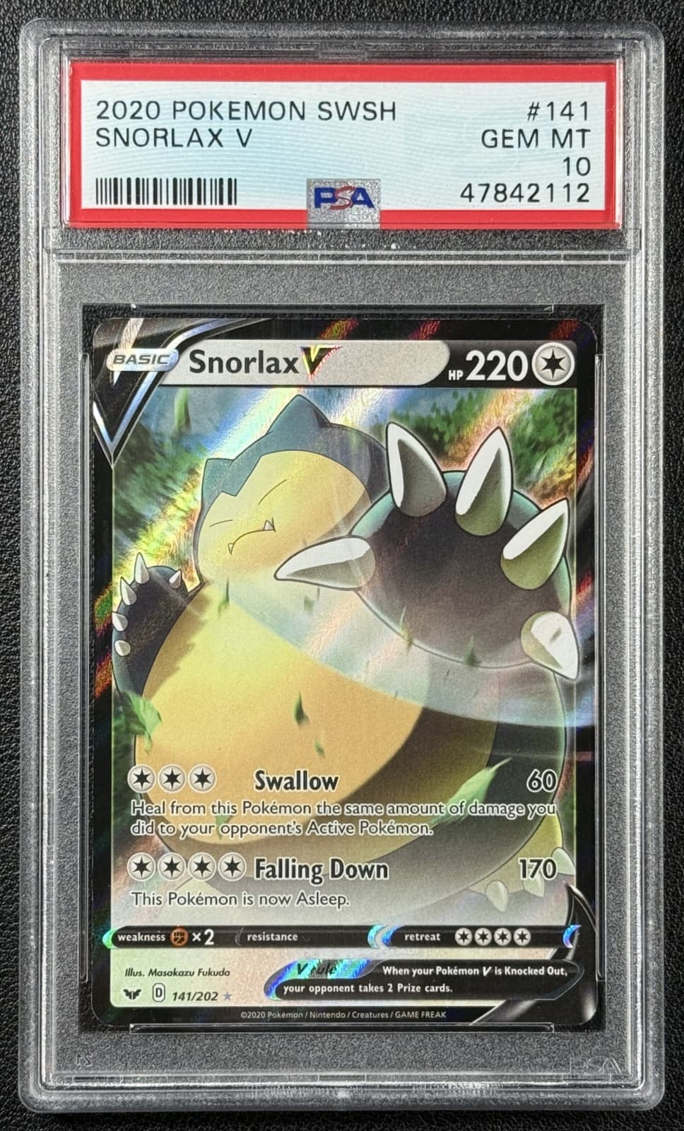 SNORLAX V PSA 10 2020 POKEMON SWORD & SHIELD SWSH #141/202 GEM MINT 2112