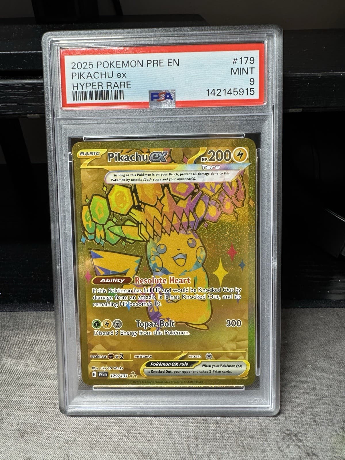 Pokemon TCG 2025 Prismatic Evolutions Pikachu ex 179/131 Hyper Rare Holo PSA 9