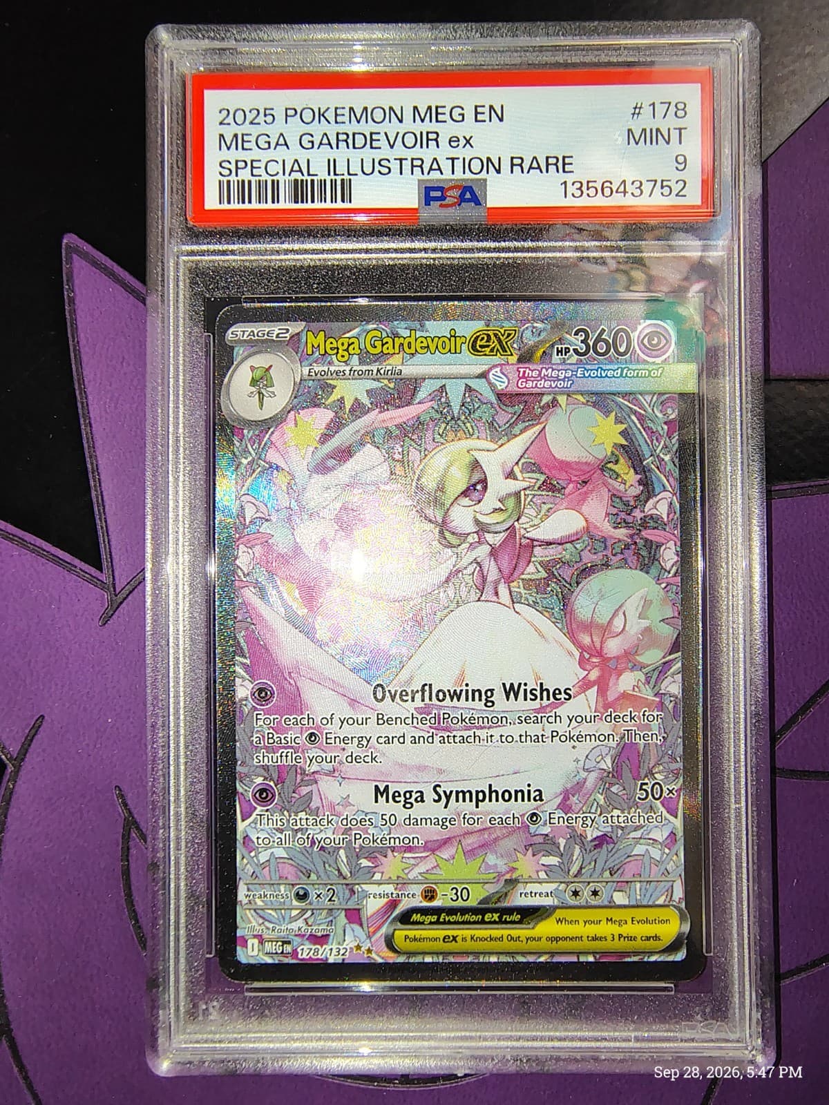 Pokémon TCG Mega Gardevoir ex #178/132 SIR Special Illustration Rare PSA 9 Mint