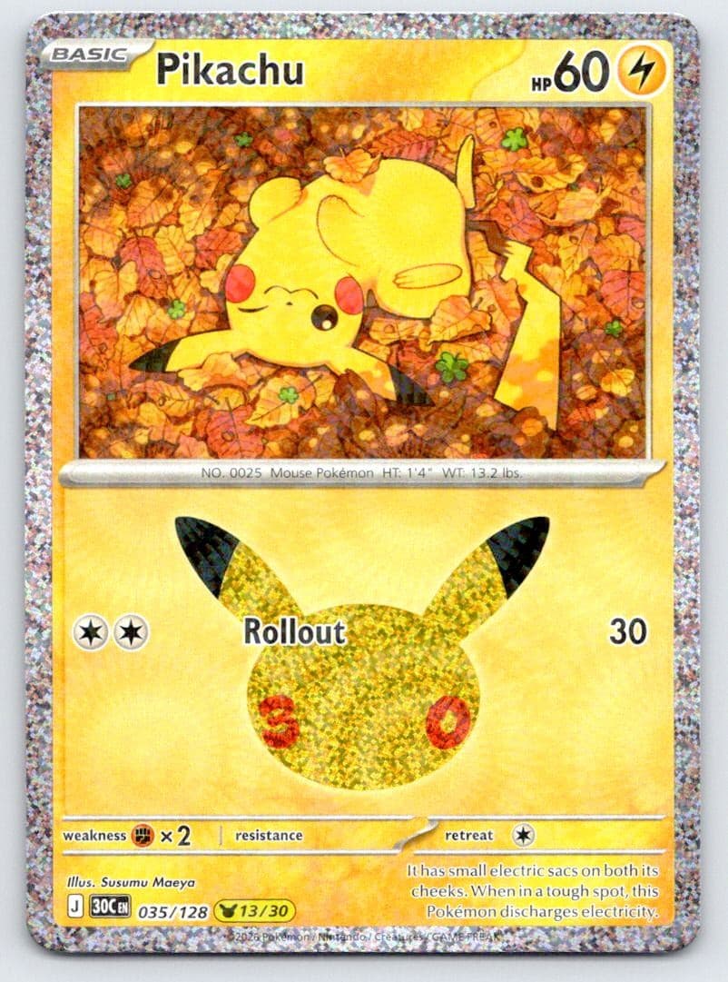 Pikachu 035/128 Holo Pikachu Rare ME: 30th Celebration Pokemon Near Mint