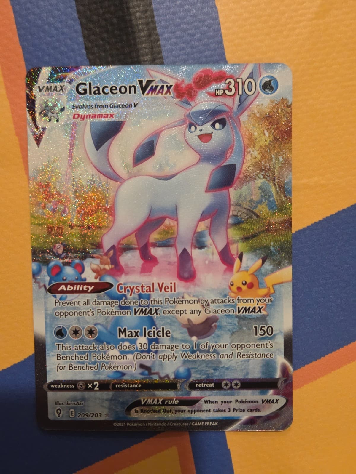 2021 Pokemon Evolving Skies Glaceon VMAX #209/203 Alt Art Secret Rare NM