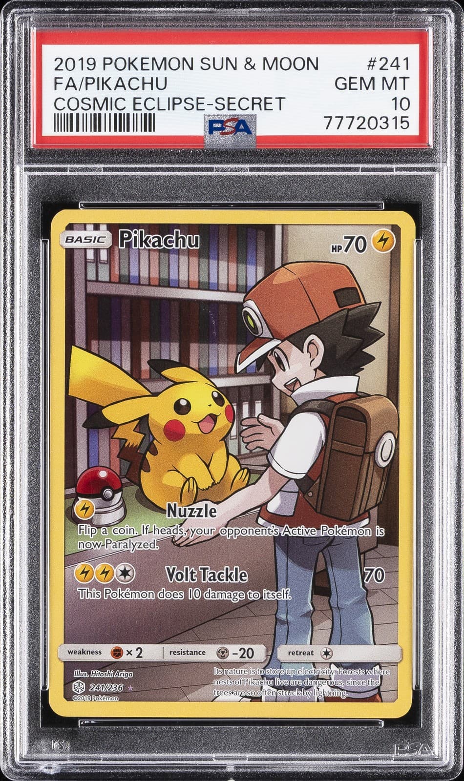2019 POKEMON SUN & MOON COSMIC ECLIPSE SECRET #241 FULL ART/PIKACHU PSA 10