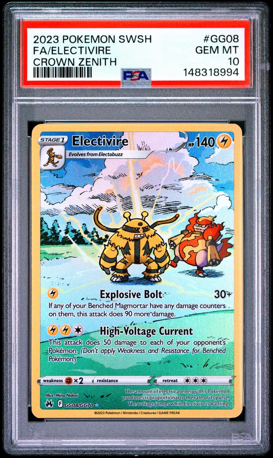 2023 POKEMON SWORD & SHIELD CROWN ZENITH #GG08 FULL ART/ELECTIVIRE PSA 10