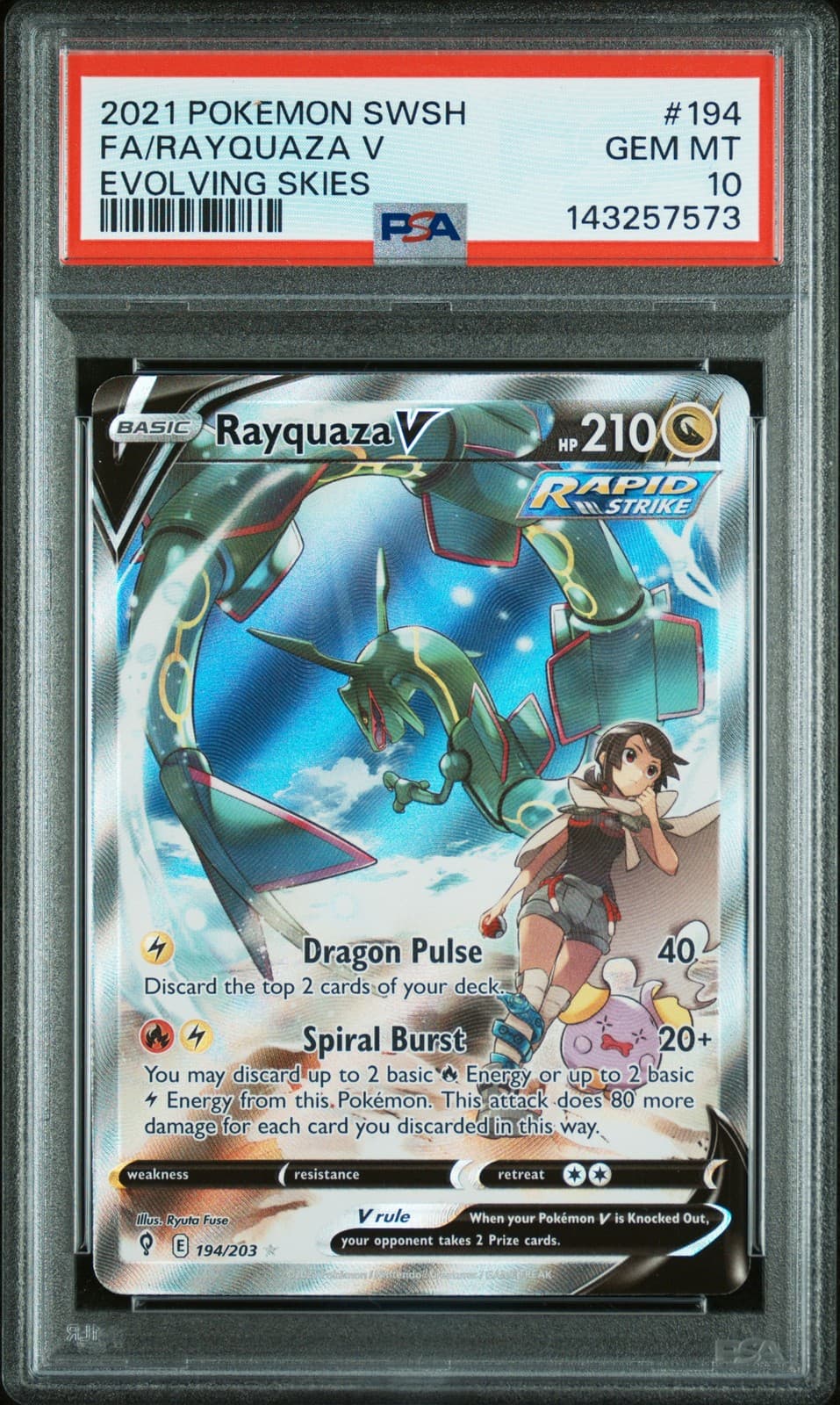 Pokemon Rayquaza V Evolving Skies Full Alt Art 194/203 PSA 10 Gem Mint