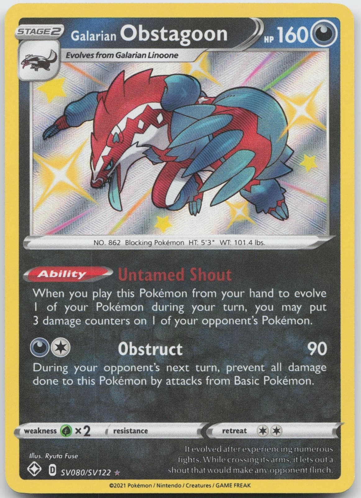 Galarian Obstagoon SV080/SV122 Shining Fates Shiny Vault Pokemon Holo NM