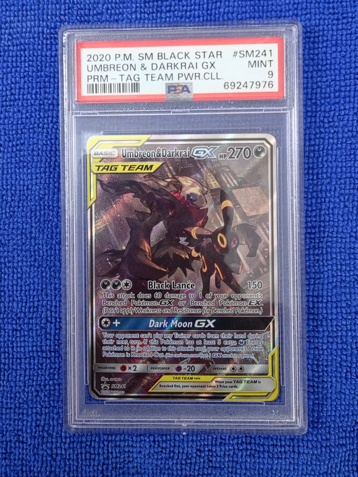 POKEMON SM BLACK STAR PROMO #SM241 UMBREON & DARKRAI GX PSA 9