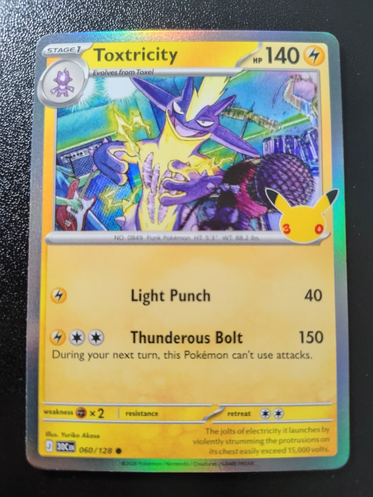 Pokemon 30th Celebration Toxtricity Holo Common Card 060/128 NM