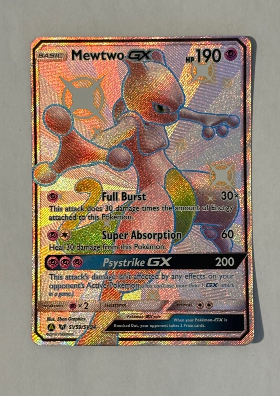 Mewtwo GX SV59/SV94 Shiny GX Rare Hidden Fates Shiny Vault Pokemon Holo NM