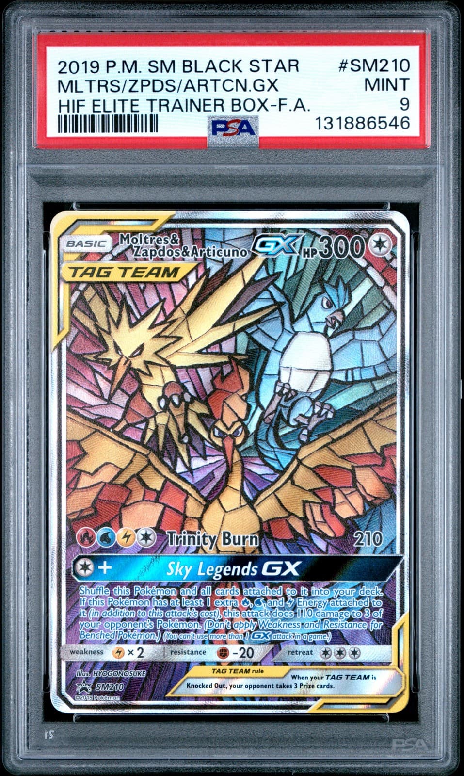 MOLTRES & ZAPDOS & ARTICUNO GX SM210/68 HIDDEN FATES ETB PROMO POKEMON PSA 9