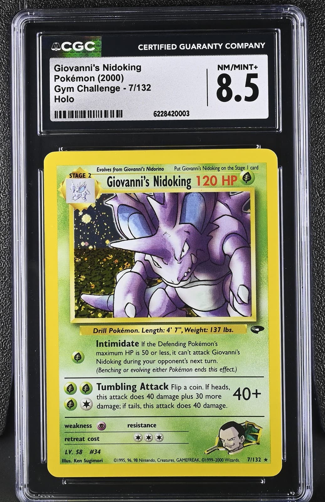 Giovanni's Nidoking 7/132 Holo Gym Challenge Pokemon CGC 8.5 Nm/Mint+