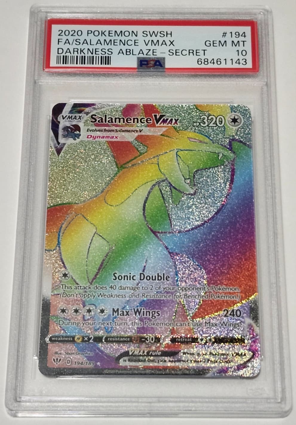 Salamence VMAX FA 2020 Pokemon Sword & Shield Darkness Ablaze 194/189 PSA 10