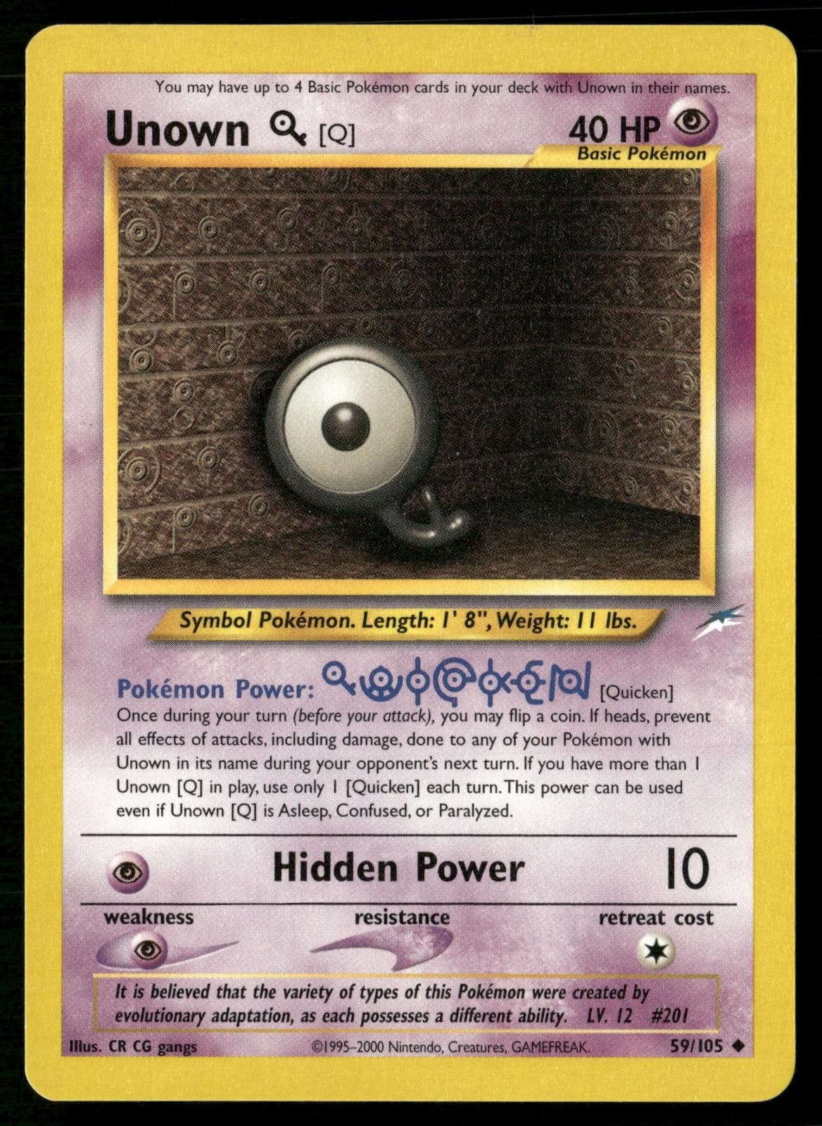 Pokemon Unown [Q] Neo Destiny Unlimited 59/105 Uncommon Lightly Played