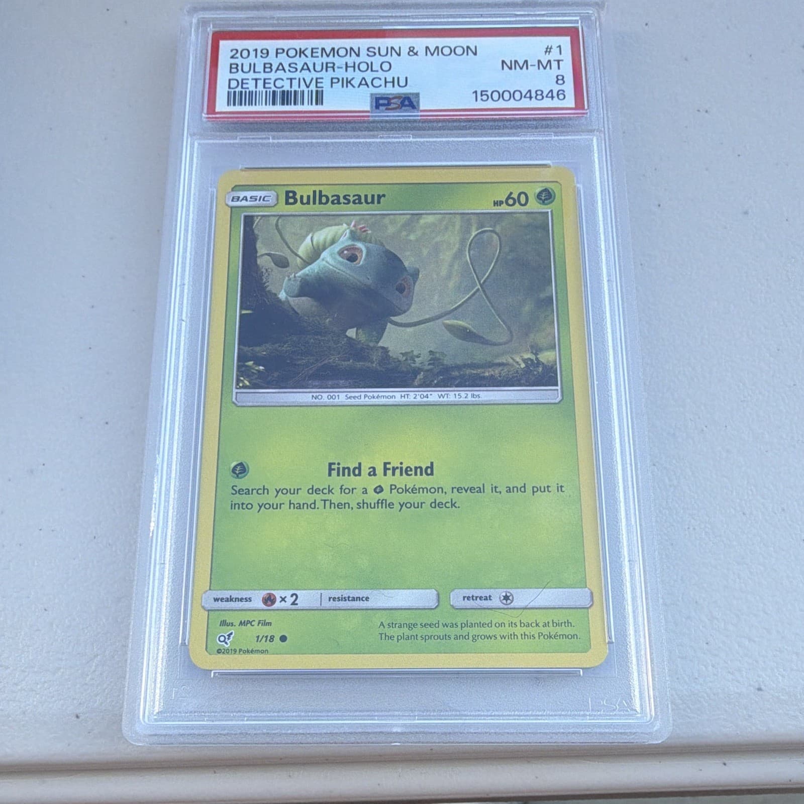 Pokemon TCG 2019 Detective Pikachu Bulbasaur 1/18 Holo PSA 8 English 60 HP