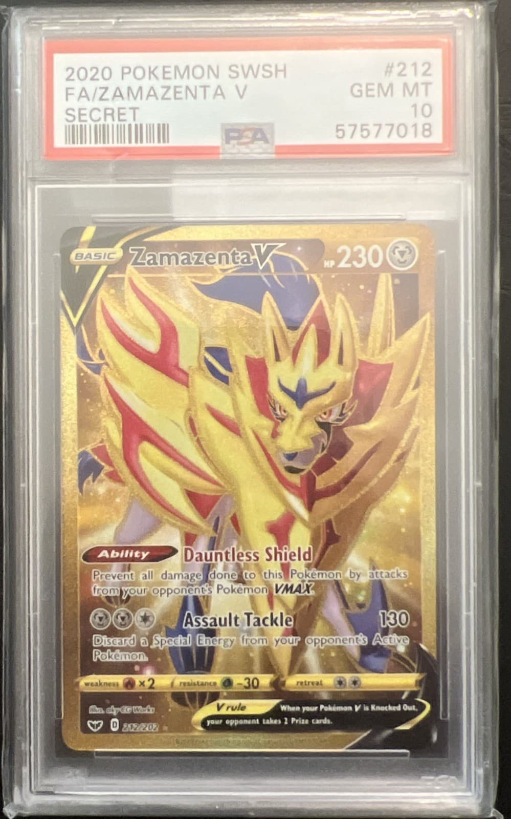 Pokémon TCG Zamazenta V Sword & Shield Base Set 212/202 Holo Secret Rare PSA 10